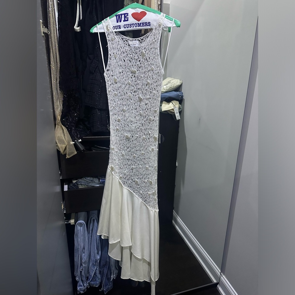 White sheer dress with beading detail and silk - Picture 2 of 3